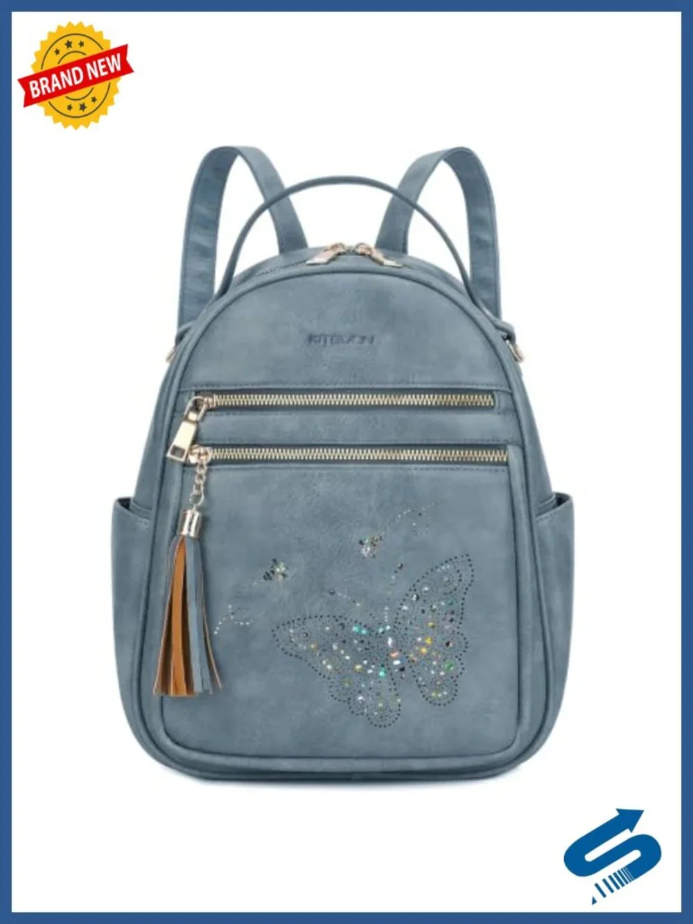 Women's PU Leather Butterfly Backpack Purse Lightweight Waterproof Travel
